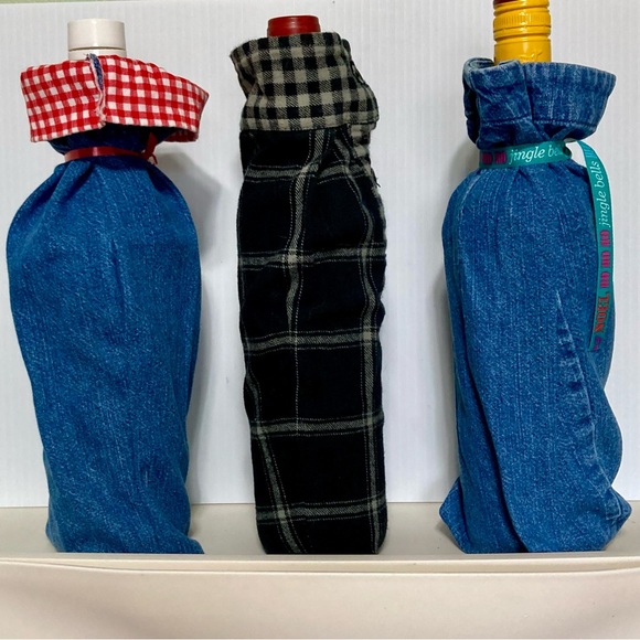 Denim and Flannel Wine Tote Bags Set of 3 - Picture 6 of 14